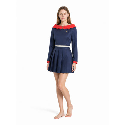 Anime cosplay costume with a pleated skirt, blue and red Costumes detail