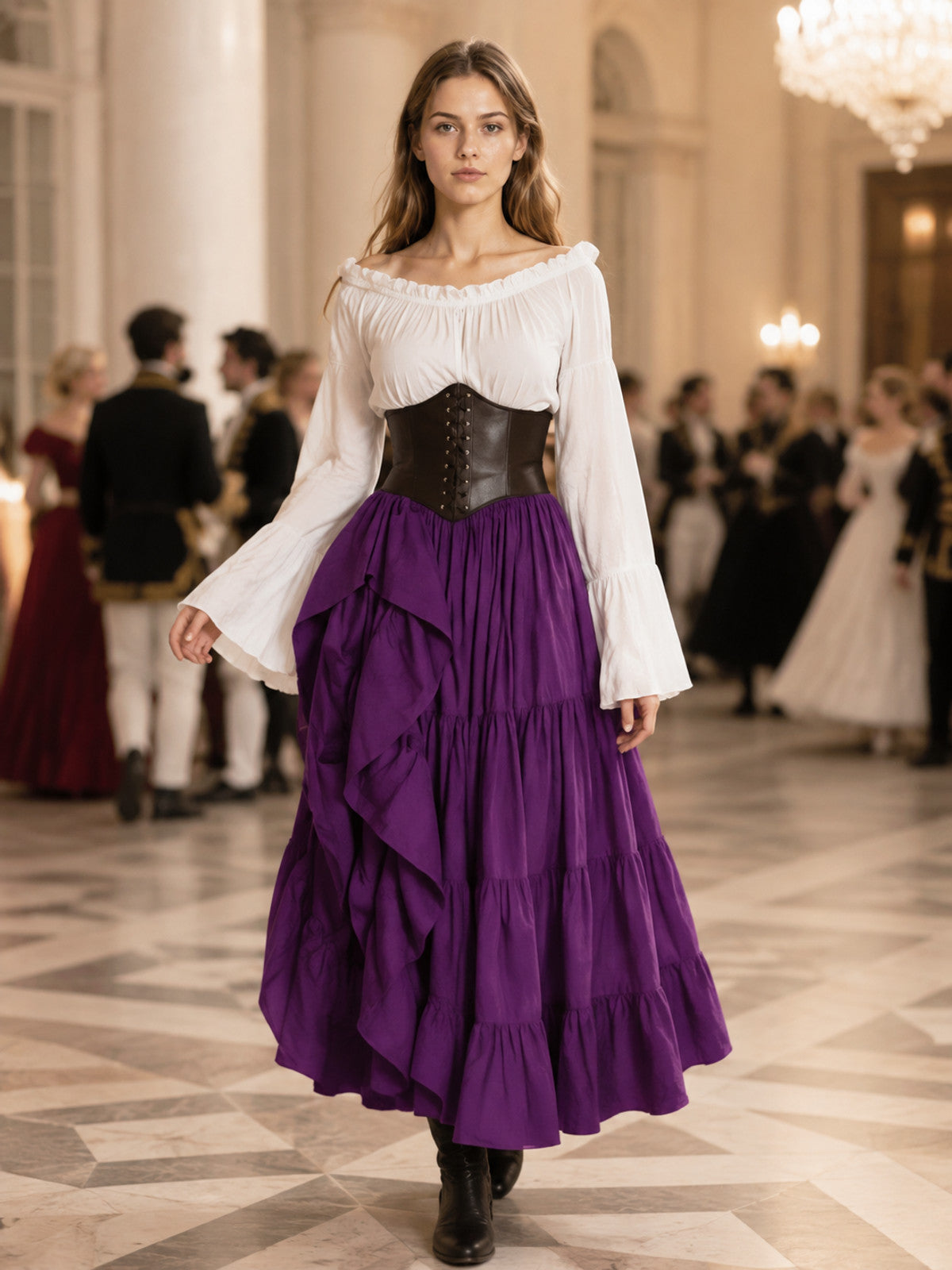 Maxi Dress with Corset Insert and Ruffles lifestyle view