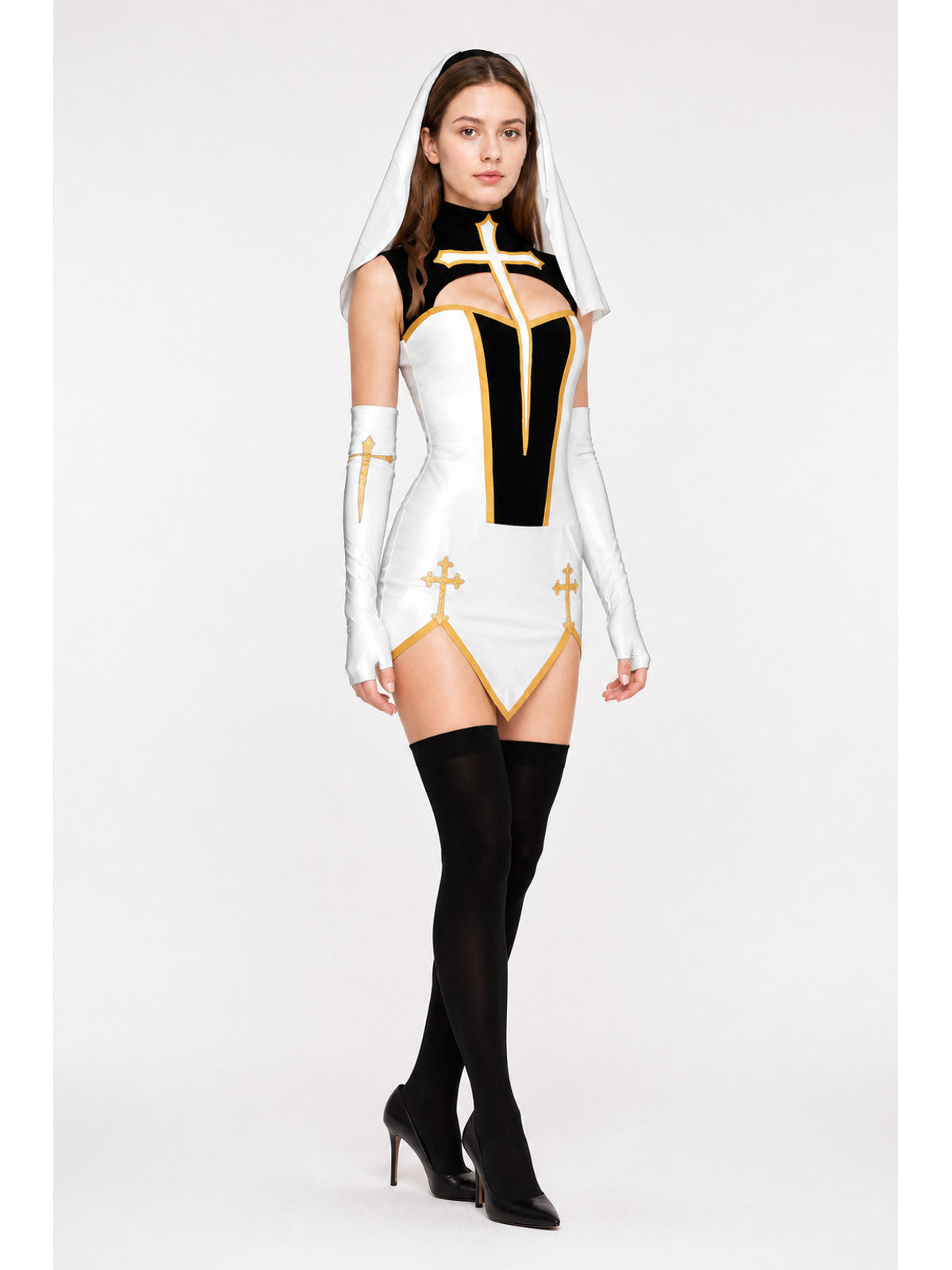 Short Black-and-White Role-Playing Costume with Crosses