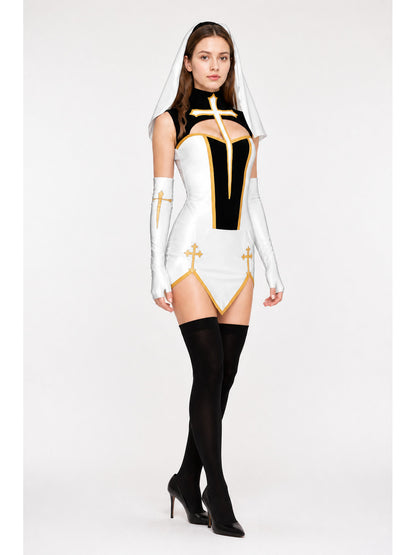 Short Black-and-White Role-Playing Costume with Crosses