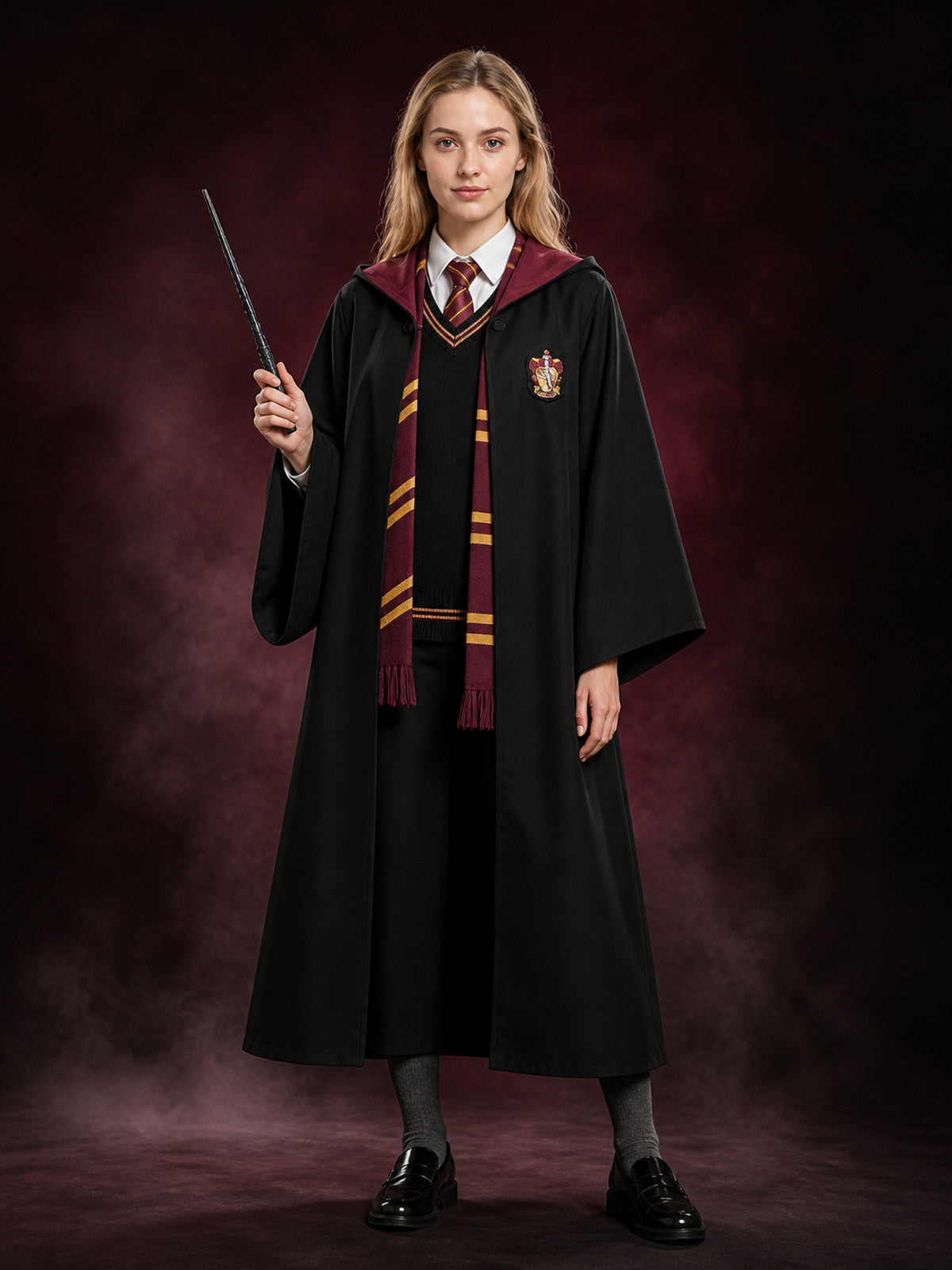 Children's Academic Wizard Robe Costume Set With Striped Tie, Scarf & Wand main product view
