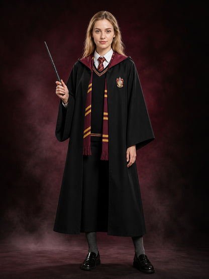 Children's Academic Wizard Robe Costume Set With Striped Tie, Scarf & Wand main product view
