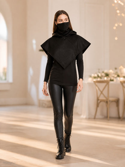 Black Carnival Cloak with Hood and Mask