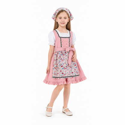 Children's dirndl-style dress with apron and headscarf