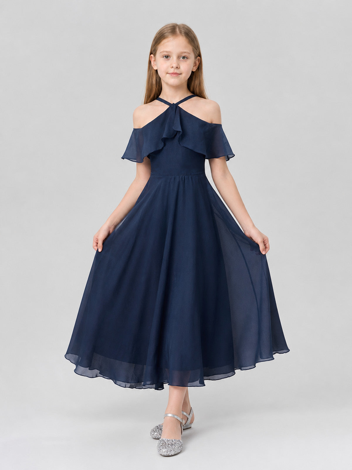 Girls' Long Chiffon Dressy Dress with Bow Costume Dresses detail