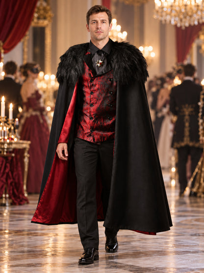 Vampire Costume: Cape with Fur Collar, Vest, Scarf