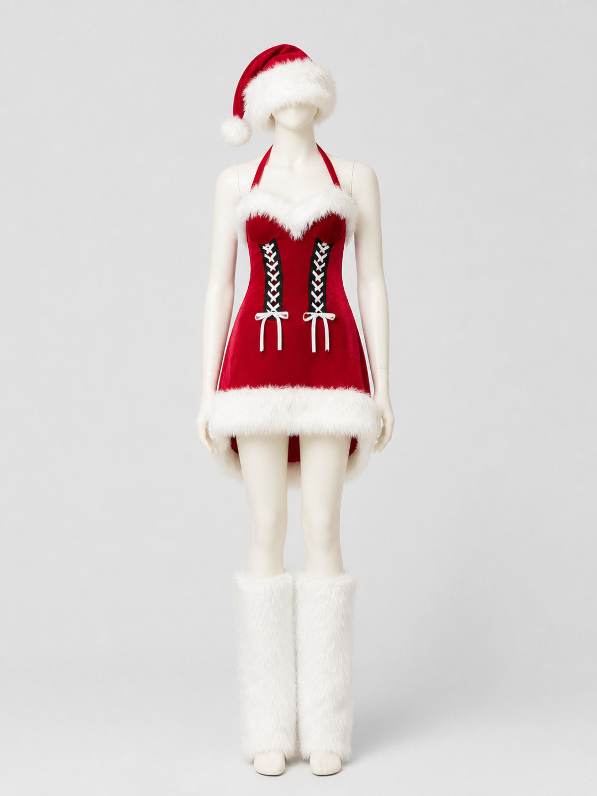 New Year's Costume, Red Dress with White Fuzzy Trim Costume Dresses detail