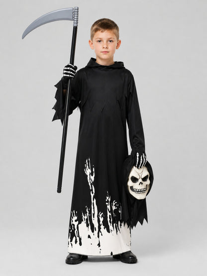 Gothic Grim Reaper Costume with Hood, Mask, and Scythe Costume Masks detail