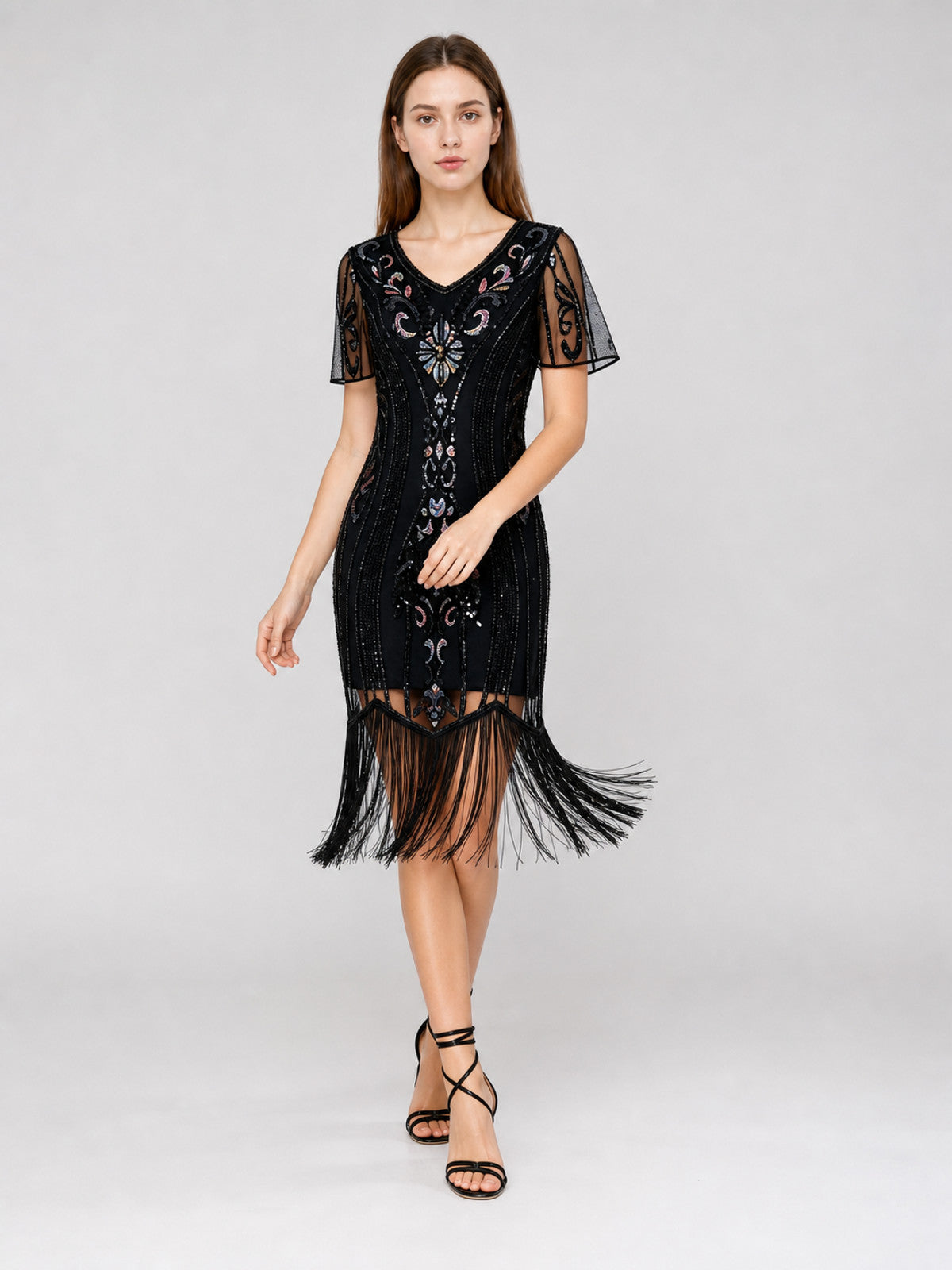 Vintage 1920s Dress with Sequins and Fringe Costume Dresses detail