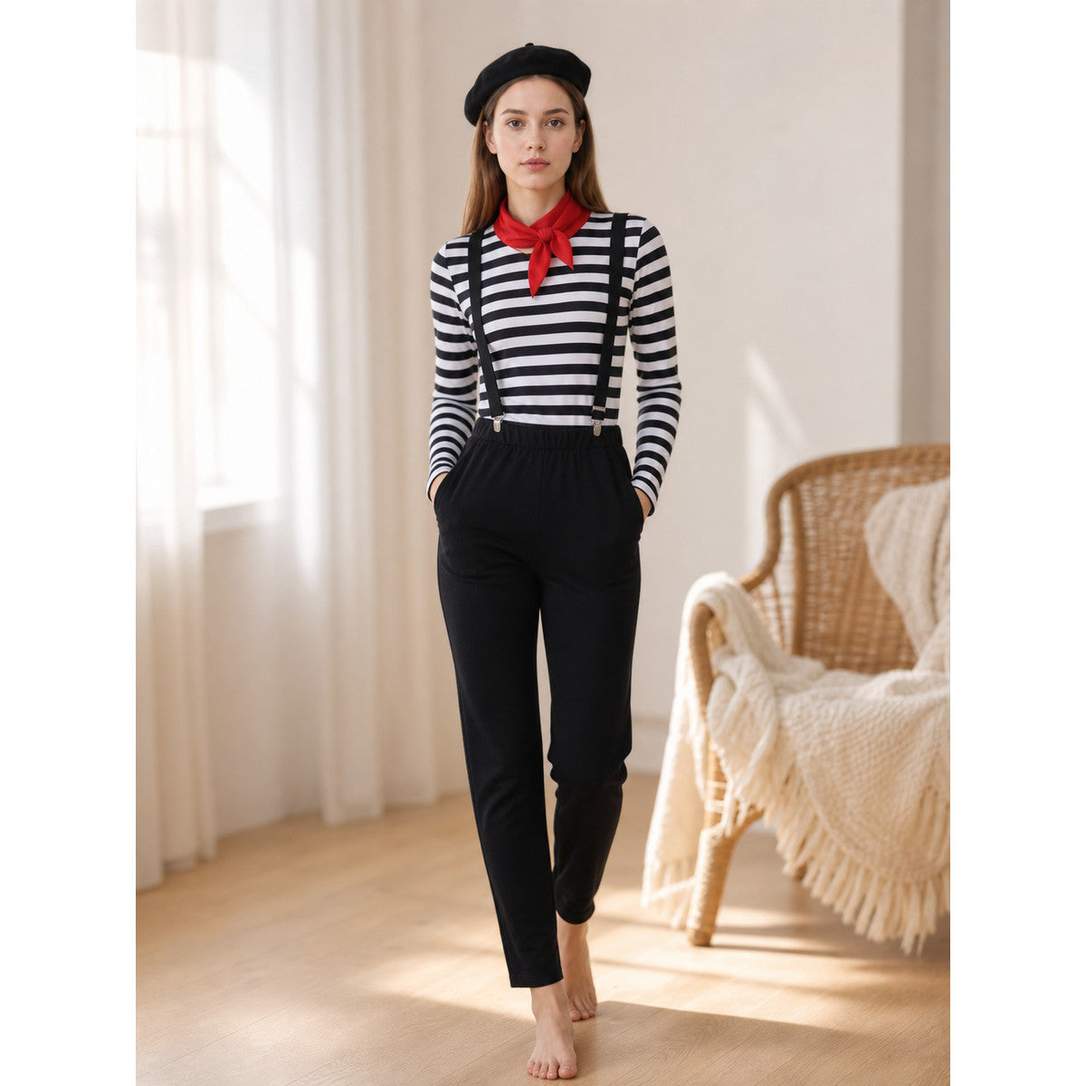 Striped Cat Costume with Suspenders lifestyle view