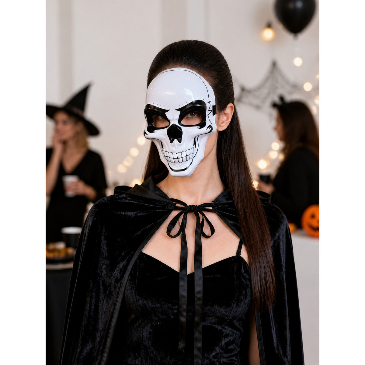 White Skeleton Carnival Half-Mask for Halloween lifestyle view