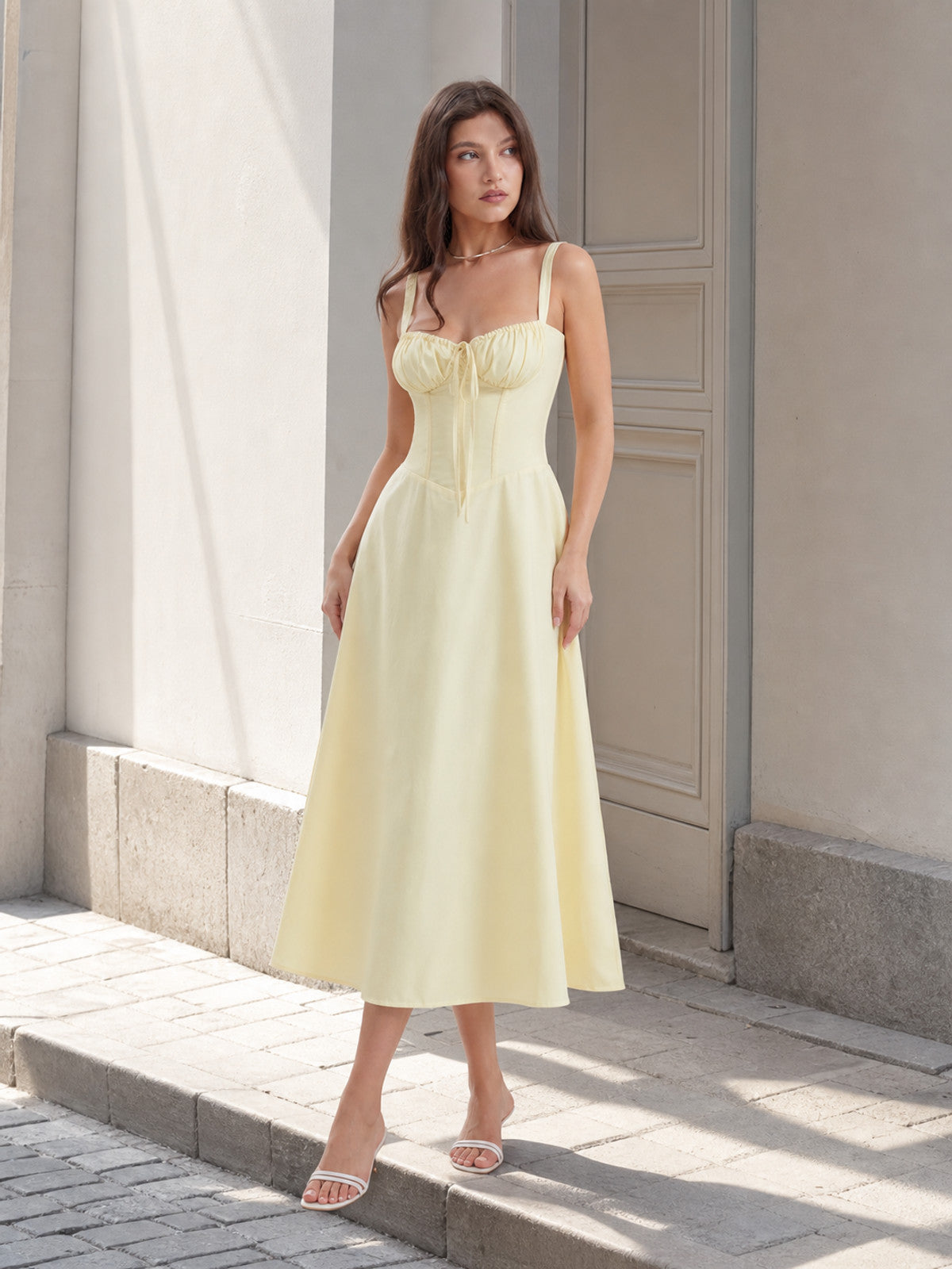 Women's Light Yellow Sundress with Bow
