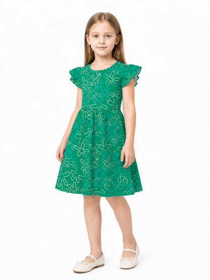 Inside Out 2 Cosplay Dress, Green with Flowers Costume Dresses detail