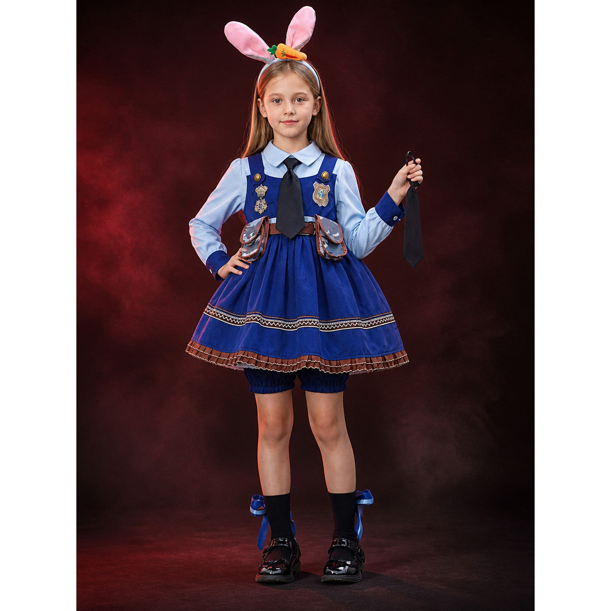 Children's Long Sleeve Rabbit Police Officer Costume Dress with Badge and Tie main product view