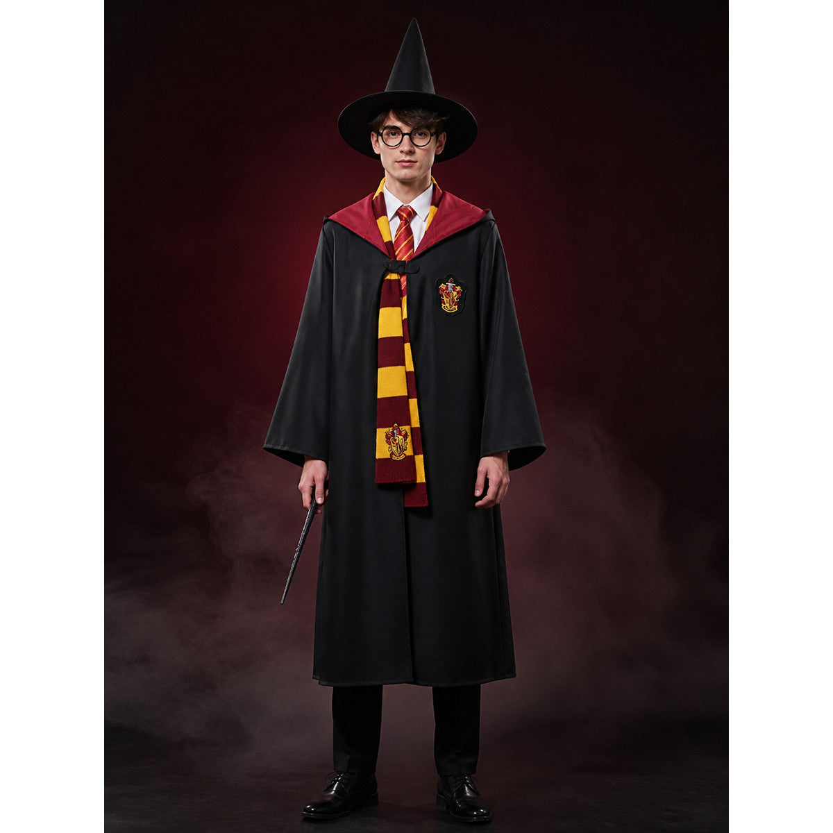Wizard Halloween Costume Set With Hooded Robe, Scarf, Tie, Glasses, Wand & Hat main product view