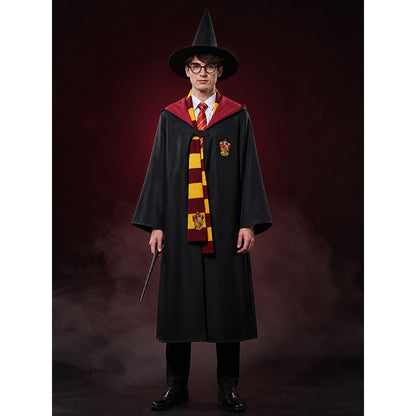 Wizard Halloween Costume Set With Hooded Robe, Scarf, Tie, Glasses, Wand & Hat main product view