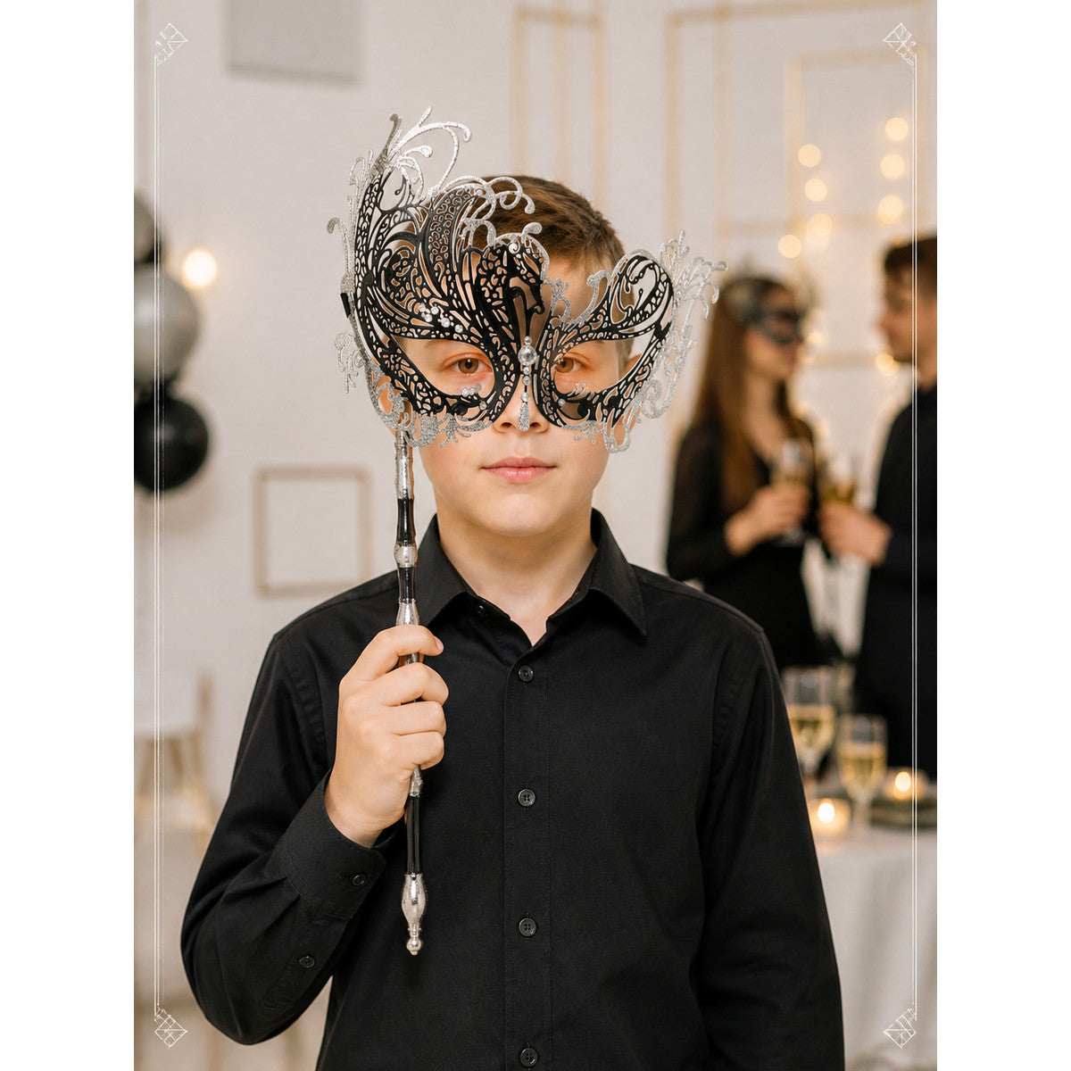 Black and Silver Carnival Mask for Halloween and Cosplay lifestyle view