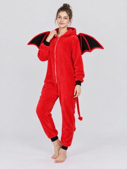 Red hooded jumpsuit pajama with wings and tail