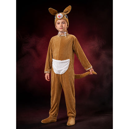 Kids Kangaroo Animal Onesie Costume, Brown and White with Hood, Tail, and Footed main product view