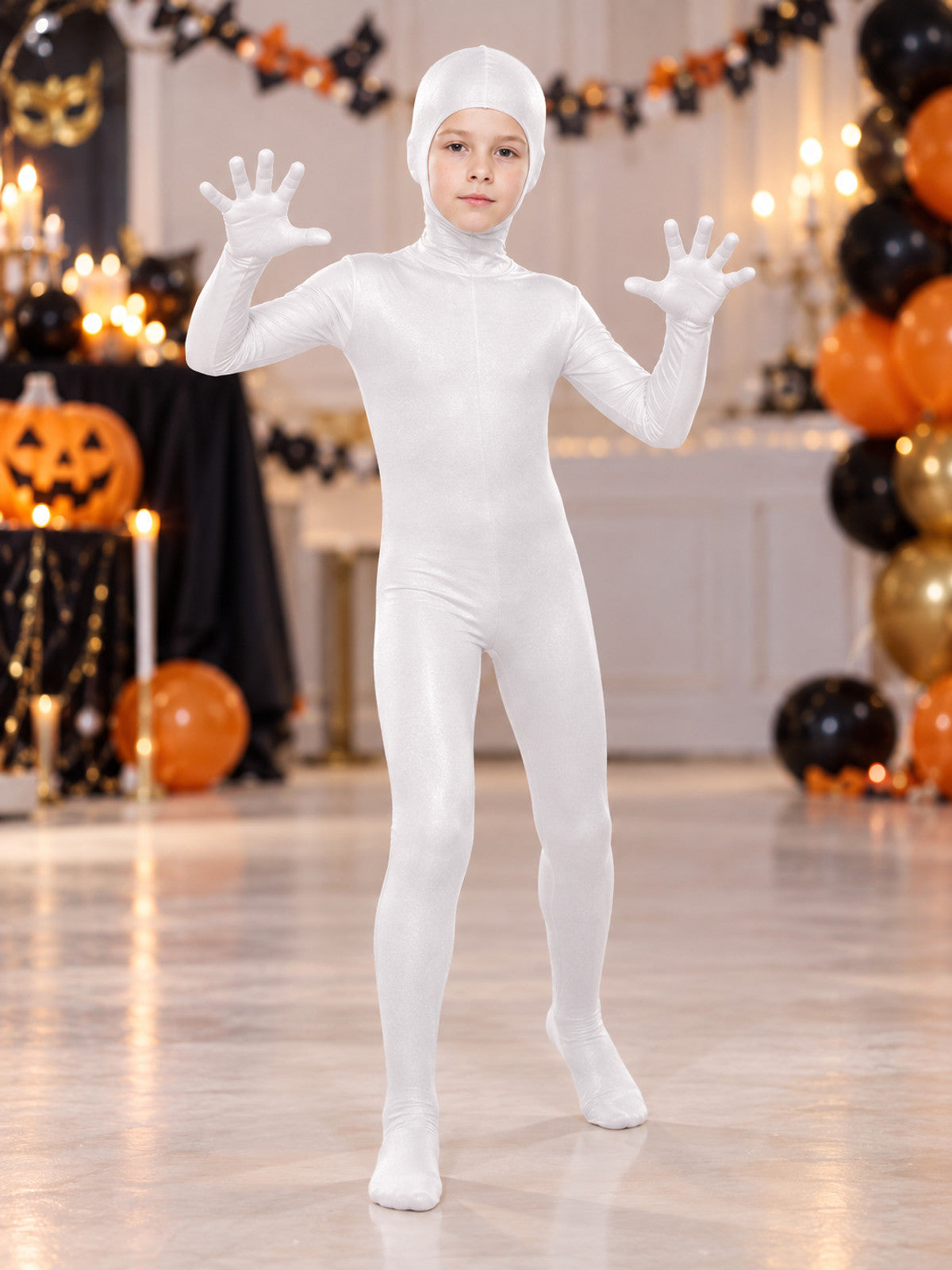 White Polyester Invisibility Costume with Long Sleeves