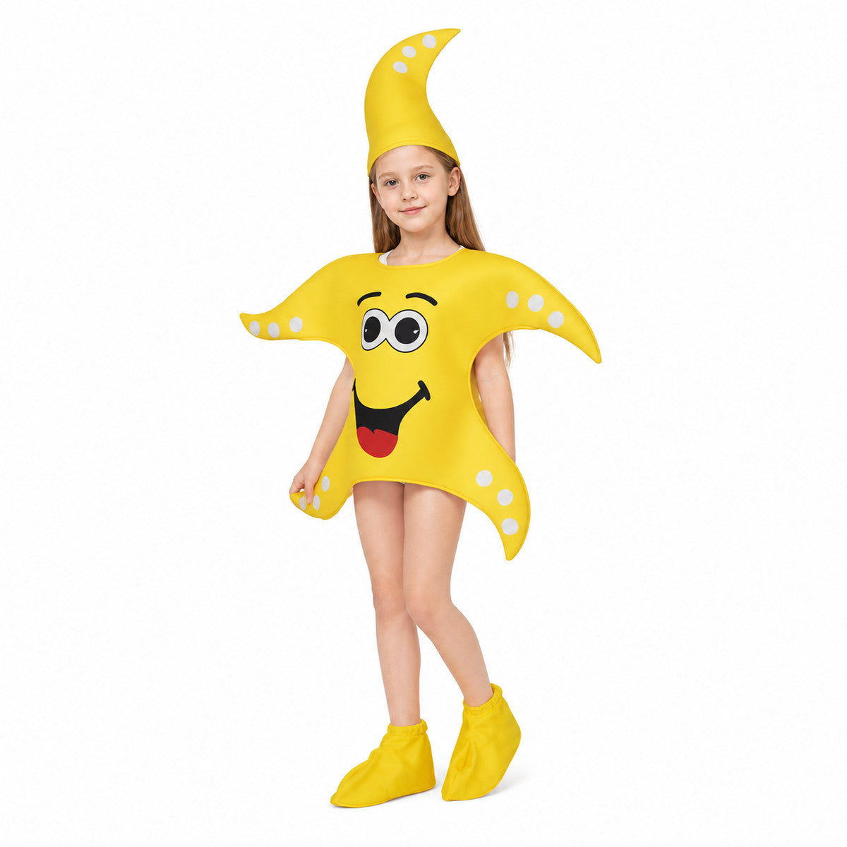 Children's Yellow Polka-Dot and Tentacle Costume for Halloween on-model front view