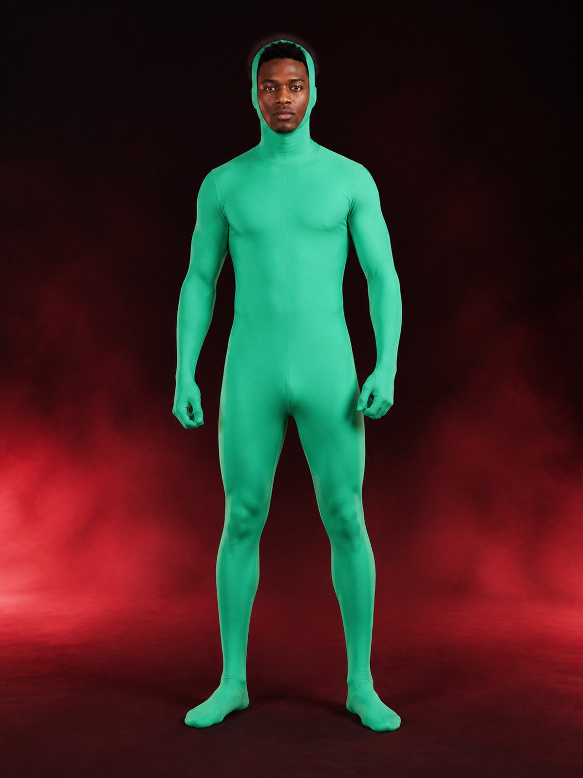 Kids Fluorescent Green Zentai Jumpsuit Costume, Hooded Full-Body Halloween main product view