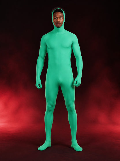 Kids Fluorescent Green Zentai Jumpsuit Costume, Hooded Full-Body Halloween main product view