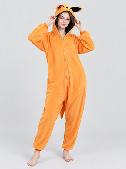Orange Kigurumi Pajama with Hood and Decorative Ears