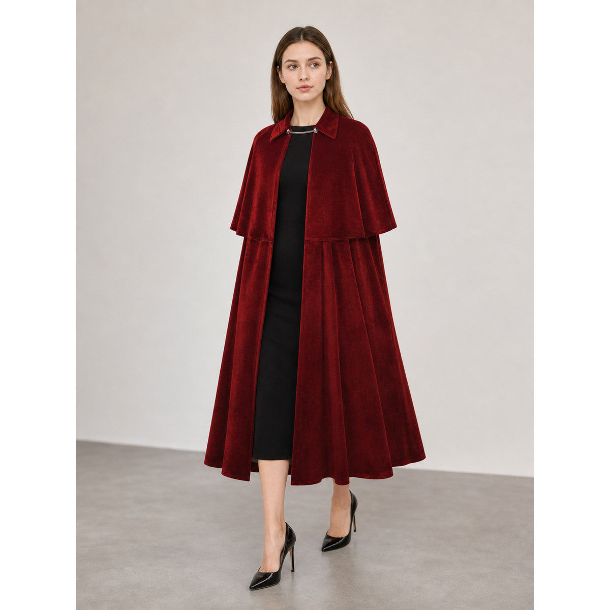 Burgundy Gothic Carnival Cape with Collar lifestyle