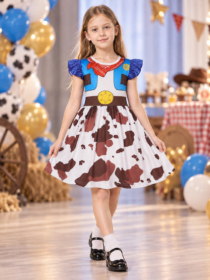 Children's Dress with Blue Bodice and Emblem lifestyle view