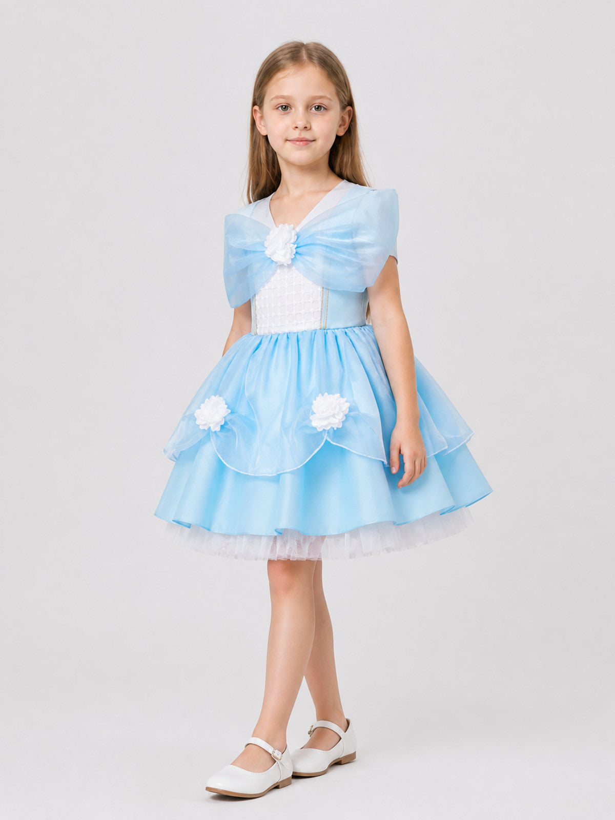 Light Blue Girls’ Princess Dress with Bow and Full Skirt product detail
