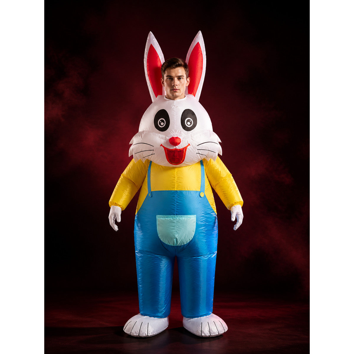 Easter Inflatable Rabbit Costume Jumpsuit with Long Ears and Blue Pocket main product view