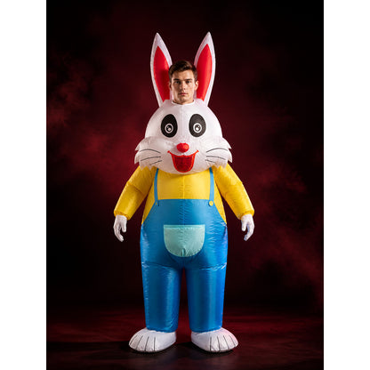 Easter Inflatable Rabbit Costume Jumpsuit with Long Ears and Blue Pocket main product view