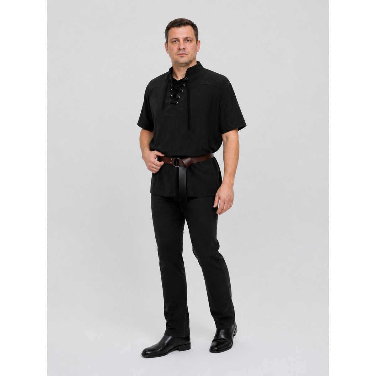 Medieval Lace-Up Blouse with Short Sleeves and Belt Costumes detail