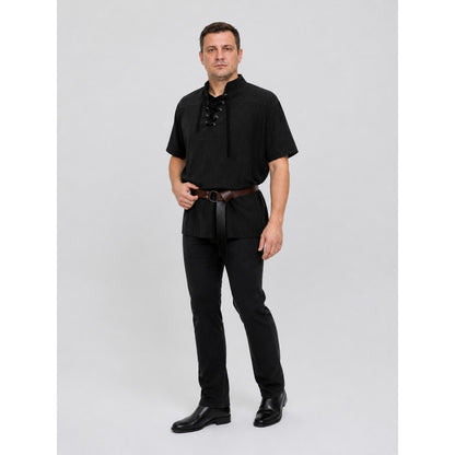 Medieval Lace-Up Blouse with Short Sleeves and Belt Costumes detail