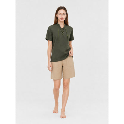 Green Short-Sleeve Lace-Up Shirt