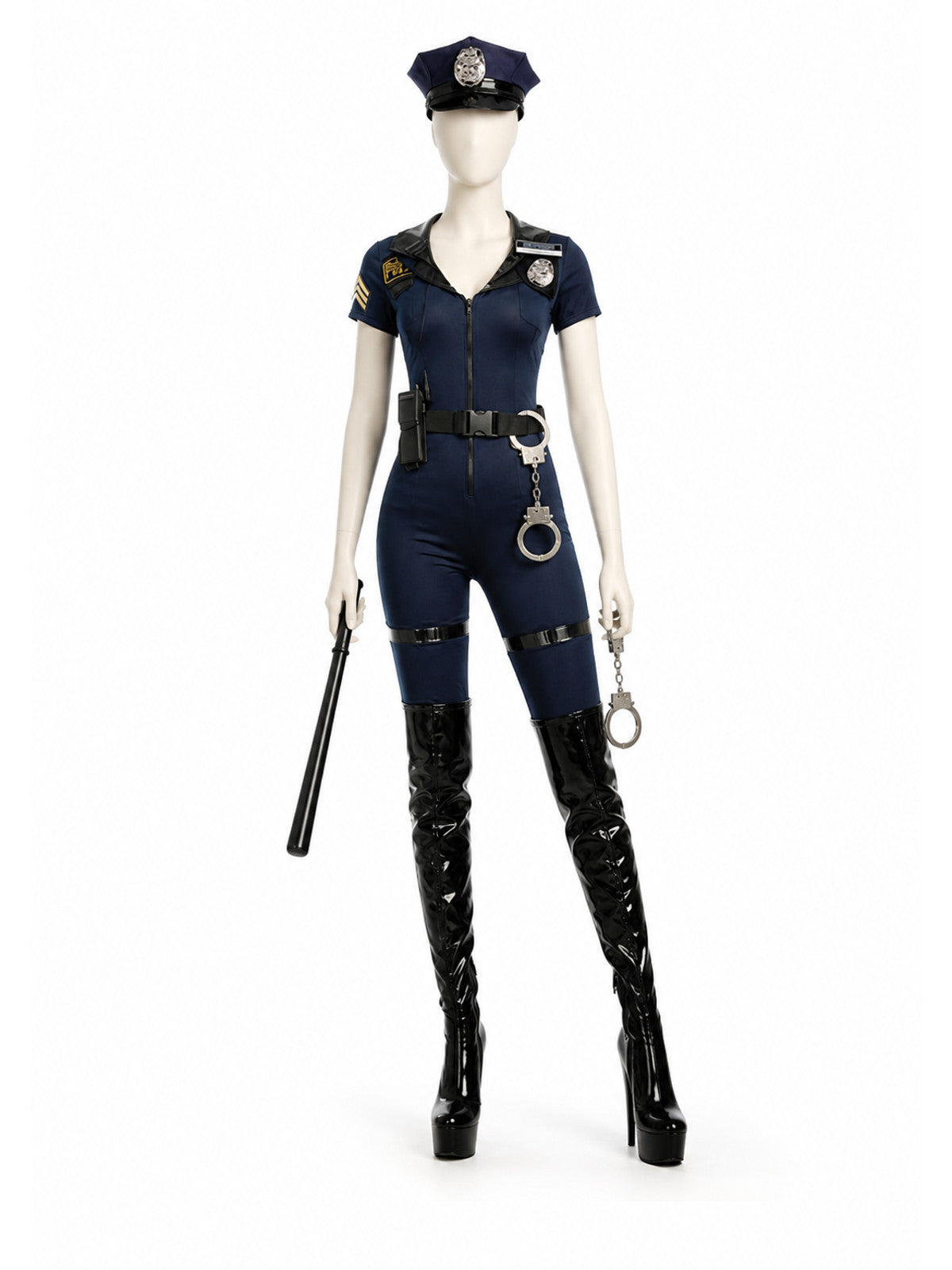 Police Carnival Costume, Jumpsuit with Belt and Cap Costume Headwear detail