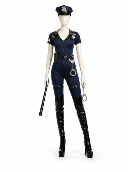Police Carnival Costume, Jumpsuit with Belt and Cap Costume Headwear detail