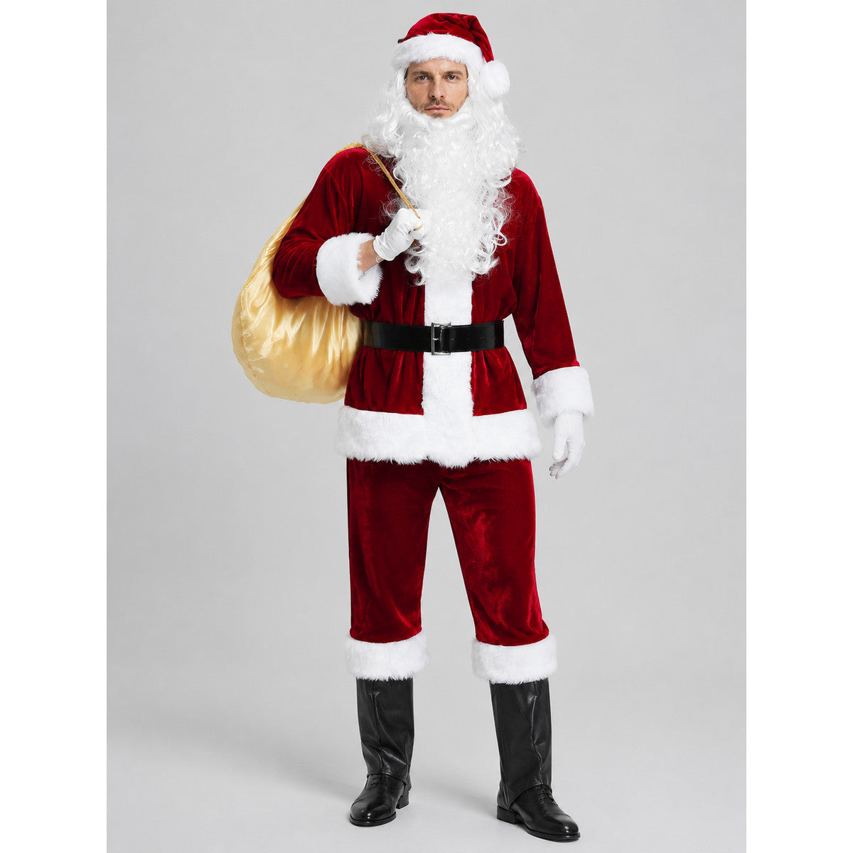 Santa Claus Costume with Bag, Beard, and Gloves Costumes detail