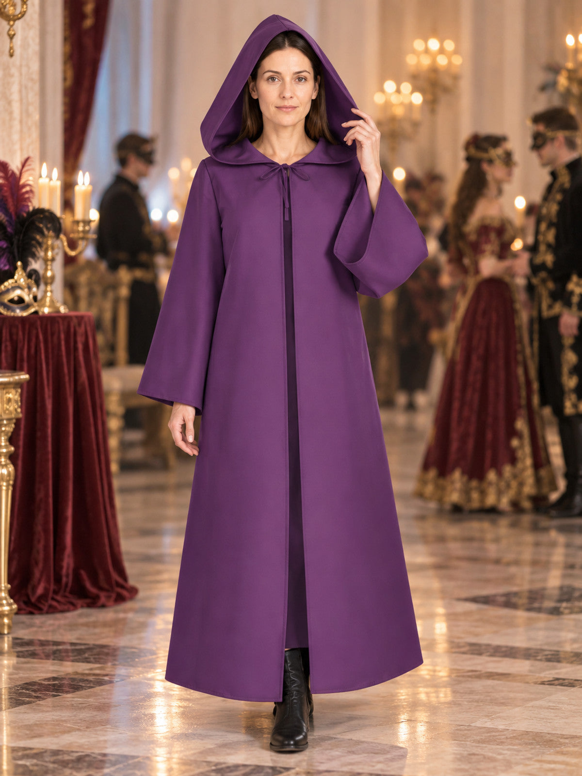 Long Purple Hooded Cloak Cape for Carnival