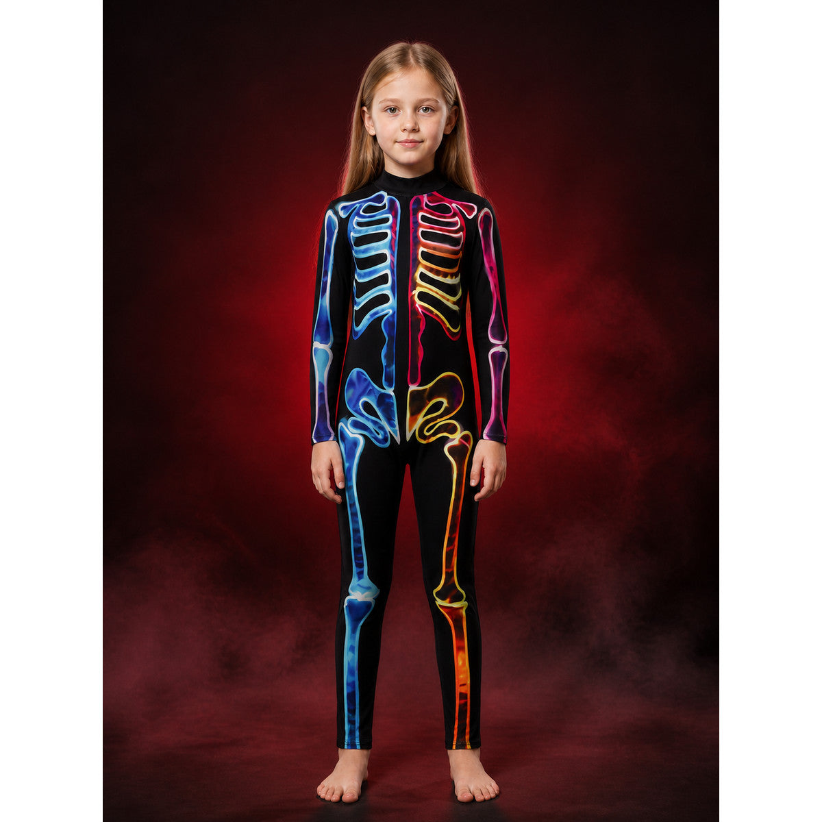 Rainbow Skeleton Bodysuit Costume with Fluorescent Bones for Halloween main product view