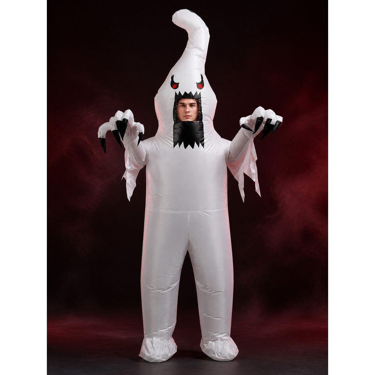 Inflatable White Monster Costume with Red Eyes and Black Claws for Halloween main product view