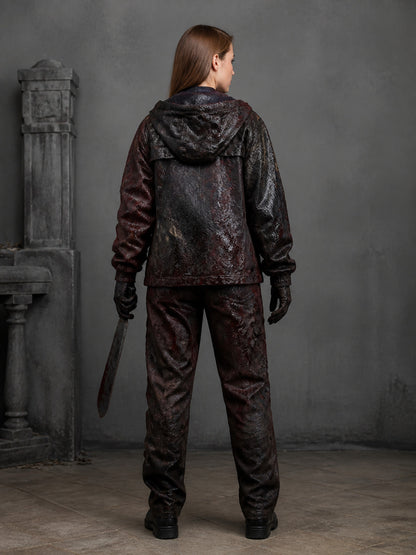 Jason Horror Costume with Silver-Grey Full-Face Mask and Distressed Texture