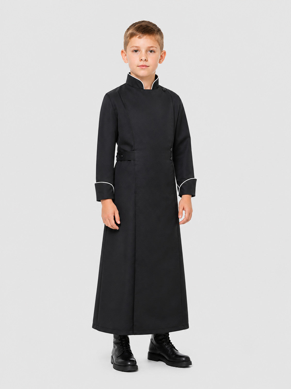 Black Long Cosplay Cassock with White Trim