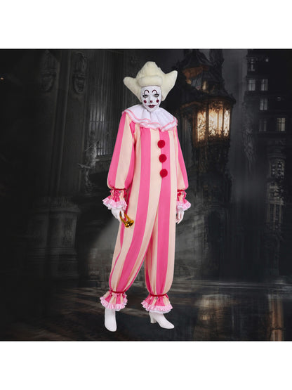 Striped Carnival Clown Jumpsuit with Pom-Poms