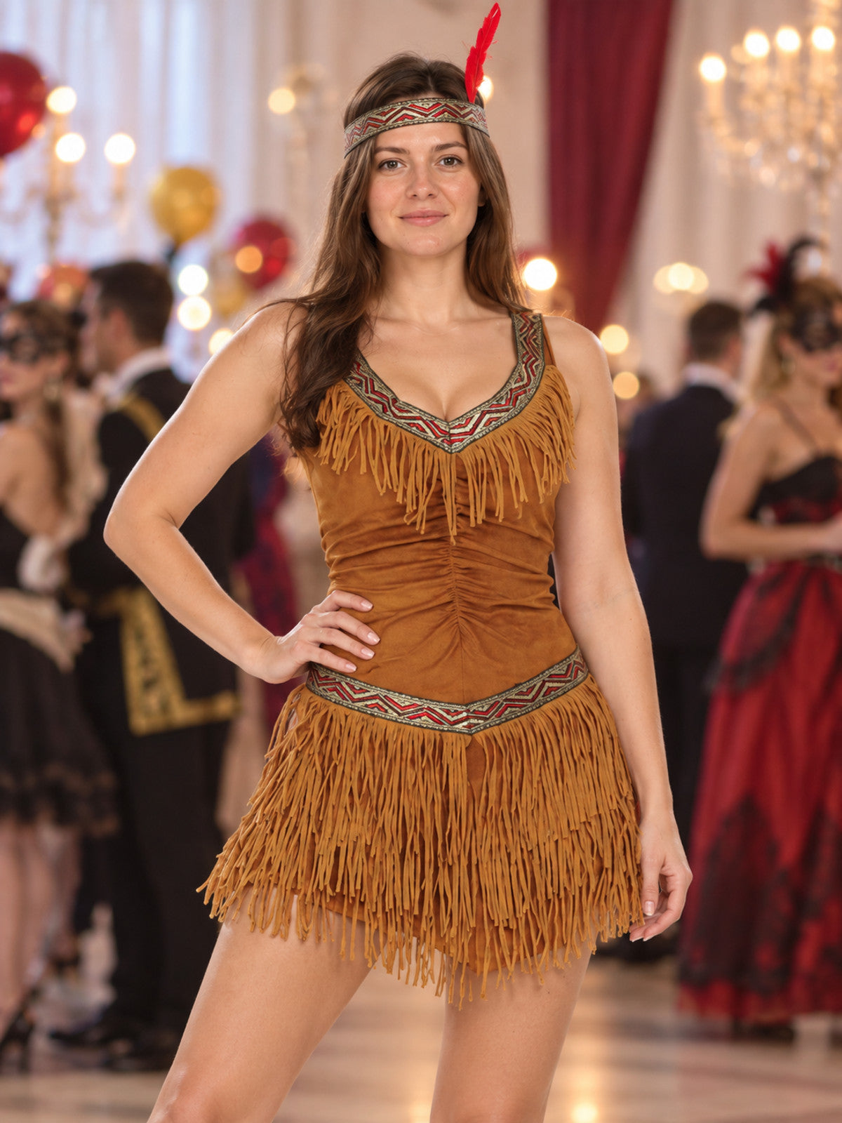 Indian Carnival Costume: Fringe Mini Dress with Feather