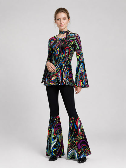 Disco Costume with Psychedelic Print, Flared Pants Costumes detail