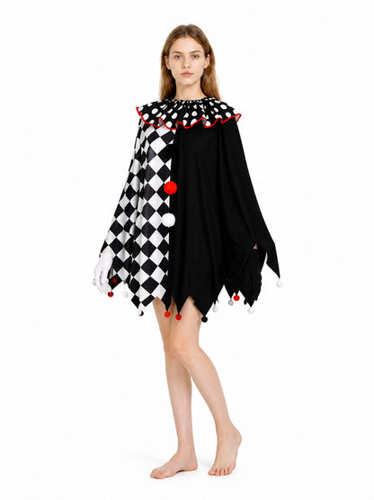 Clown Cape Cloak with Gloves and Pompoms Costume Capes detail