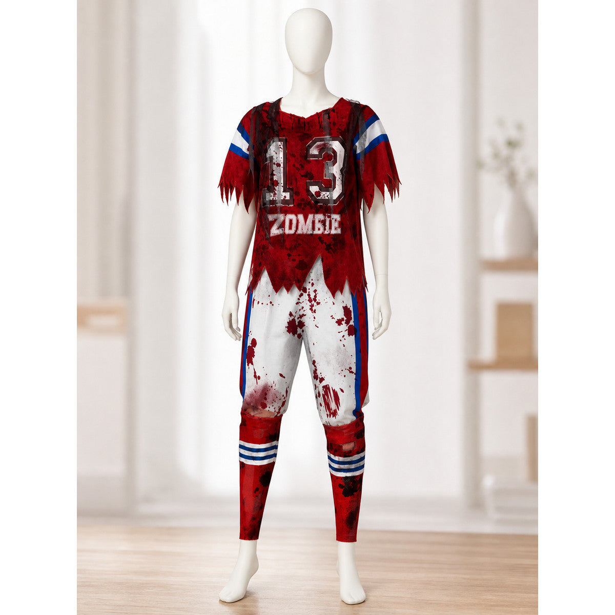 Zombie Sports Costume with a 13 Print and Bloody Streaks