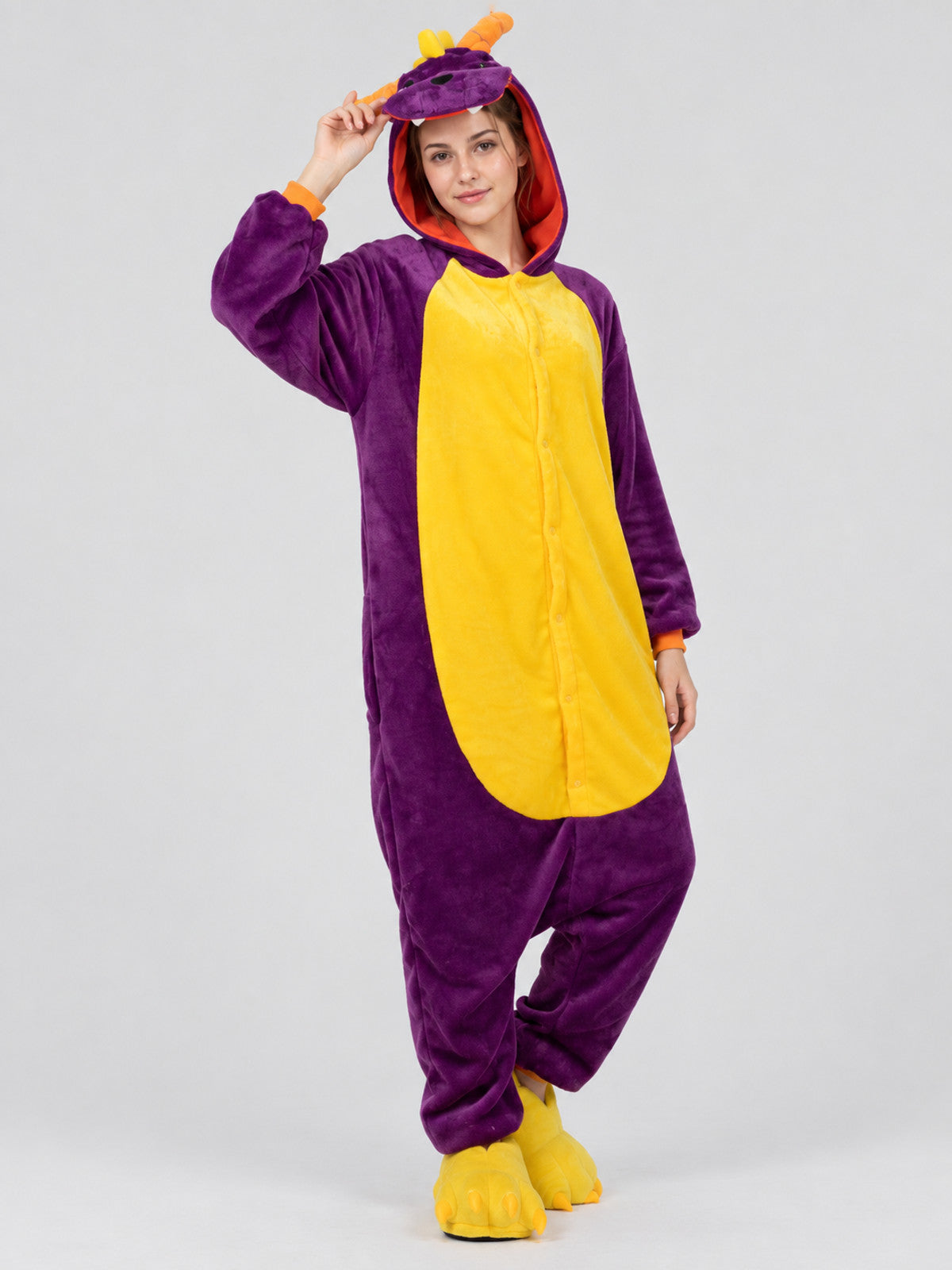 Purple Hooded Pajama Jumpsuit with Yellow Panel